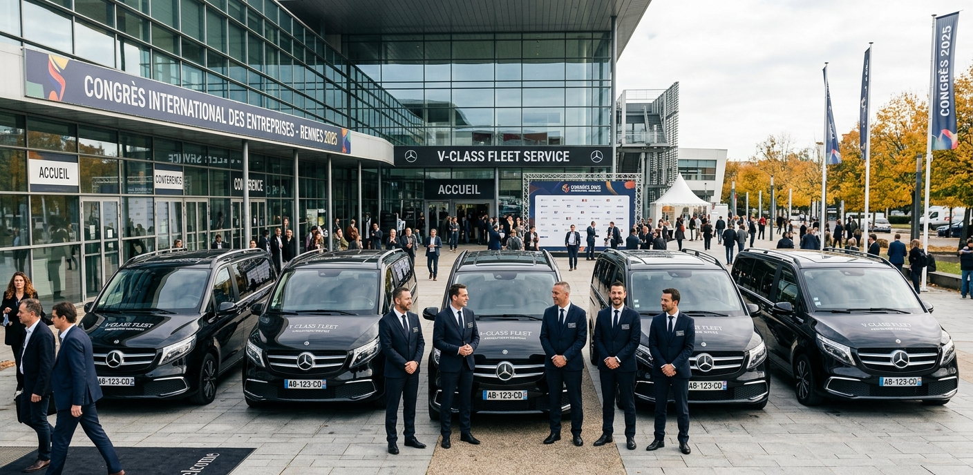 Chauffeur privé Parc Expo Rennes van Mercedes 7 places